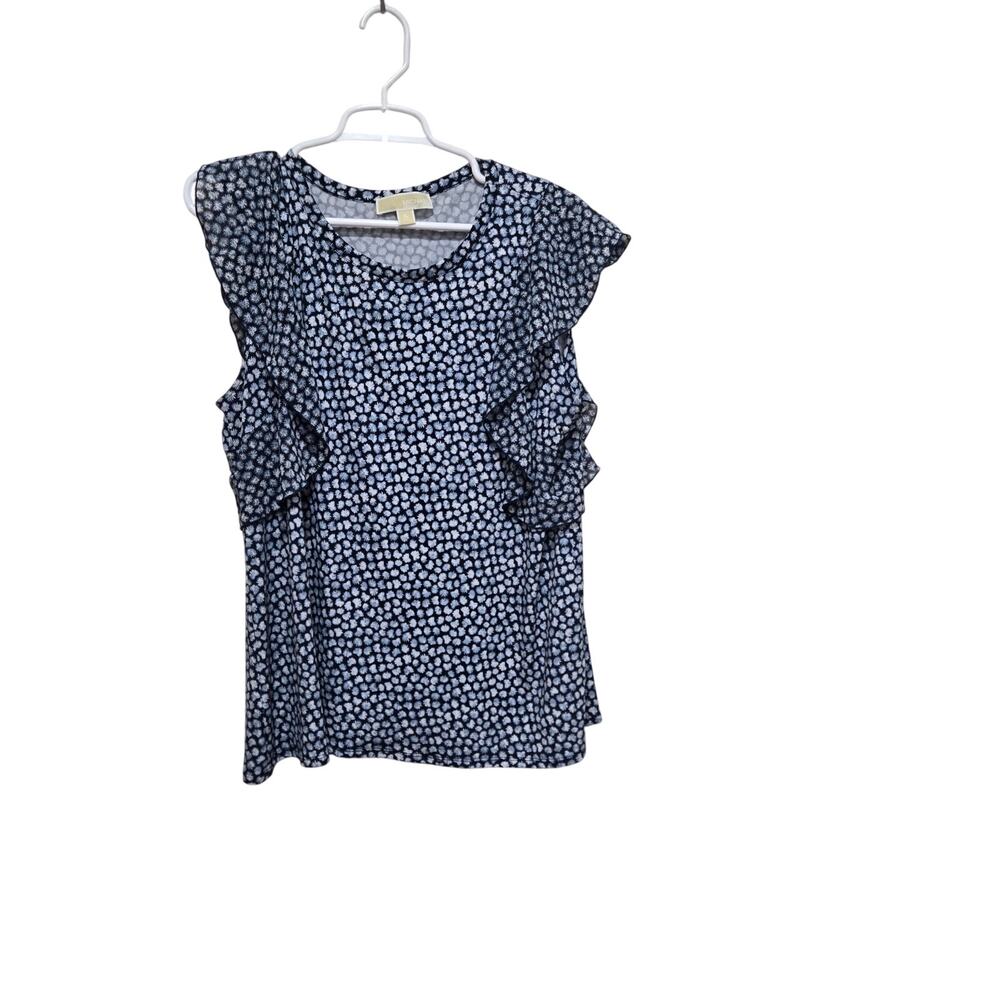 Michael Michael Kors XL Floral Flutter Sleeve Navy Blouse